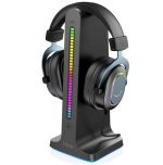 Porodo PDX528 Gaming RGB Headphone Stand — Dynamic Sound Lighting, Cable Storage & Dual USB |