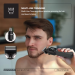 Porodo TRIO Grooming Hair Clipper Kit PD-LFST165 — 3-in-1 Cordless Hair & Beard Trimmer, 2000mAh (200 min), USB-C, 7000RPM, LED Display (Black) - Image 4
