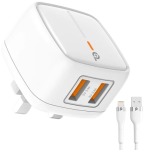 Powero+ British Dual USB 3A Wall Charger TC24UK – 12W Fast Charging Adapter with Surge Protection,