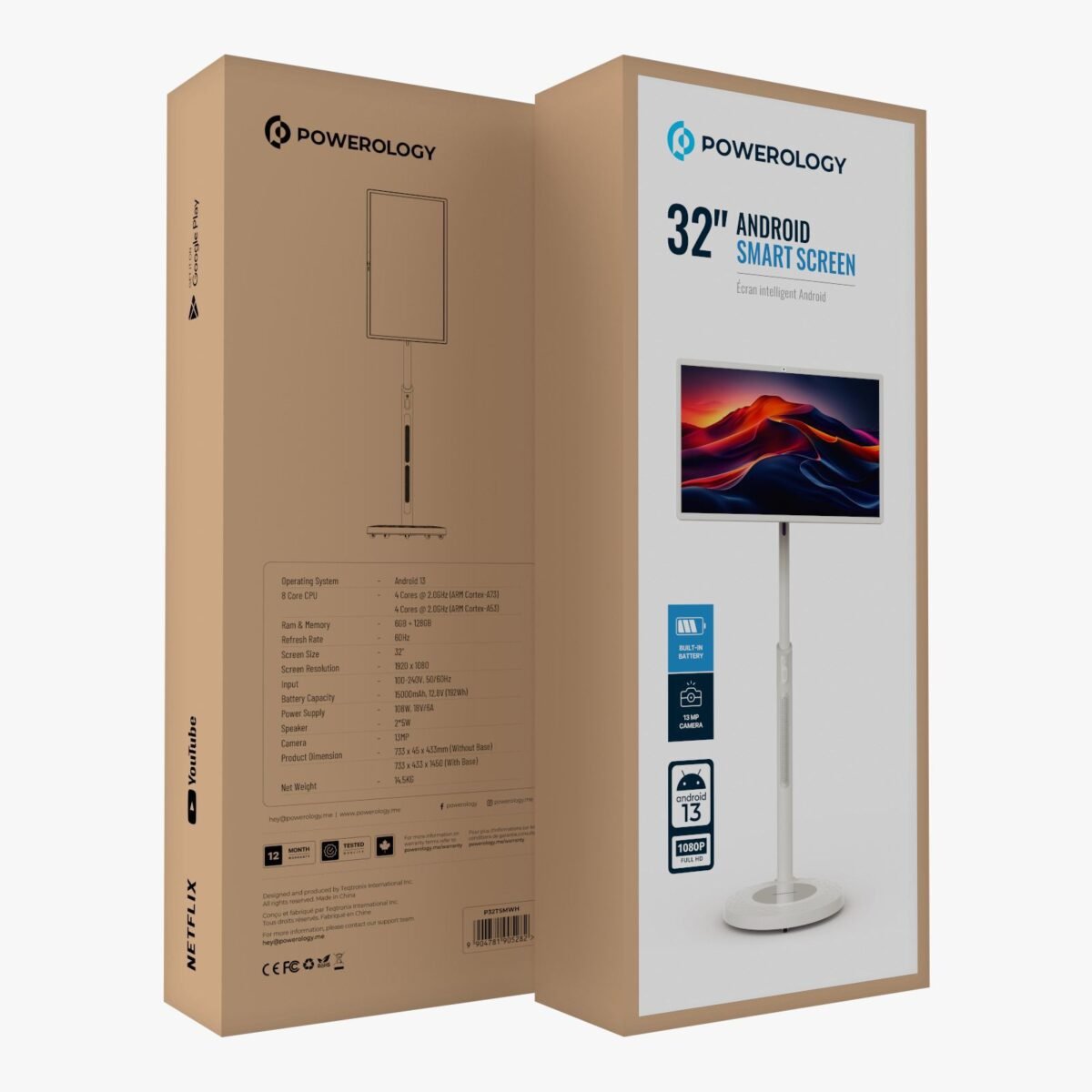 Powerology 32″ Android 13 Smart Screen – Full HD Portable Display with 15000 mAh Battery & 13 MP Camera - Image 5