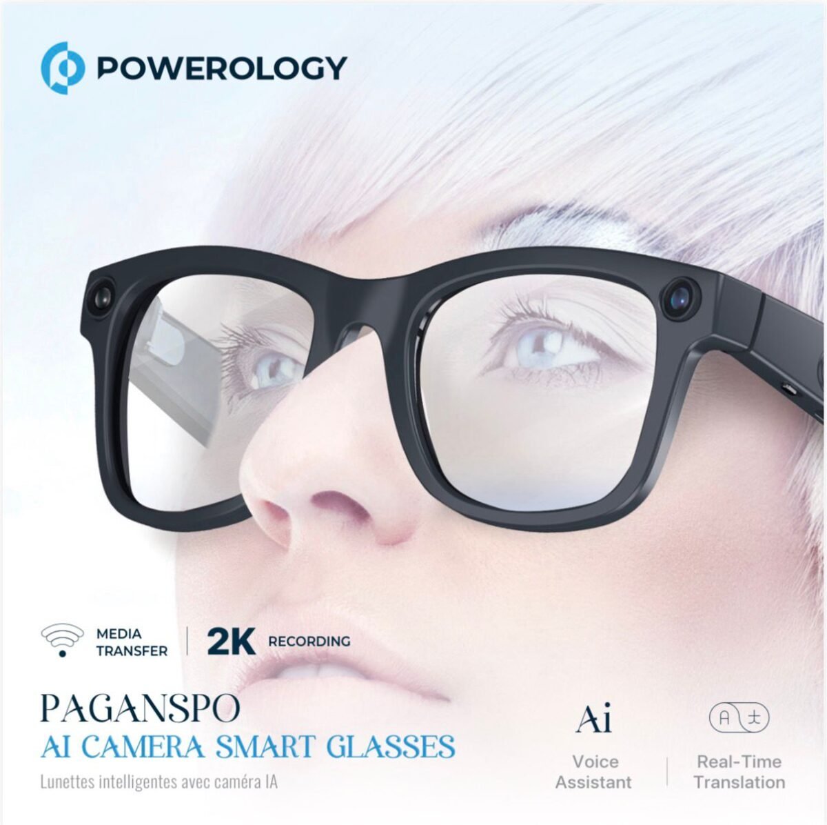 Powerology Paganspo AI Camera Smart Glasses – 8MP Dual-Mic Smart Eyewear with Translation & Open-Ear Audio (Price In Oman) - Image 6