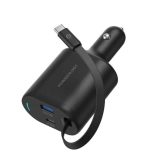 Powerology PCCSR019 65 W Type‑C Retractable Car Charger – USB‑A + Built‑in Retractable Cable (103 W Total) Price in Oman