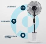 Powerology PMFAN75W 16" Tilt & Oscillating Mist Fan with Humidifier – 75W, 2.8L Tank, 3-Speed Settings – Ideal for Oman Climate, - Image 3