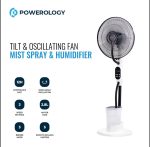 Powerology PMFAN75W 16" Tilt & Oscillating Mist Fan with Humidifier – 75W, 2.8L Tank, 3-Speed Settings – Ideal for Oman Climate, - Image 5