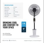 Powerology PMFAN75W 16" Tilt & Oscillating Mist Fan with Humidifier – 75W, 2.8L Tank, 3-Speed Settings – Ideal for Oman Climate, - Image 6