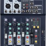 Professional 4-Channel Live Audio Mixer – USB & Bluetooth Connectivity, Built-in Effects, Phantom Power, Compact Design,