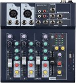 Professional 4-Channel Live Audio Mixer – USB & Bluetooth Connectivity, Built-in Effects, Phantom Power, Compact Design,