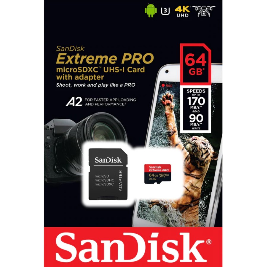 sandisk-extreme-pro-64gb-microsdxc-uhs-i-memory-card-high-sp.jpg SanDisk Extreme PRO 64GB microSDXC UHS-I Memory Card – High-Speed A2 V30 U3 Class 10 with SD Adapter - Image 1