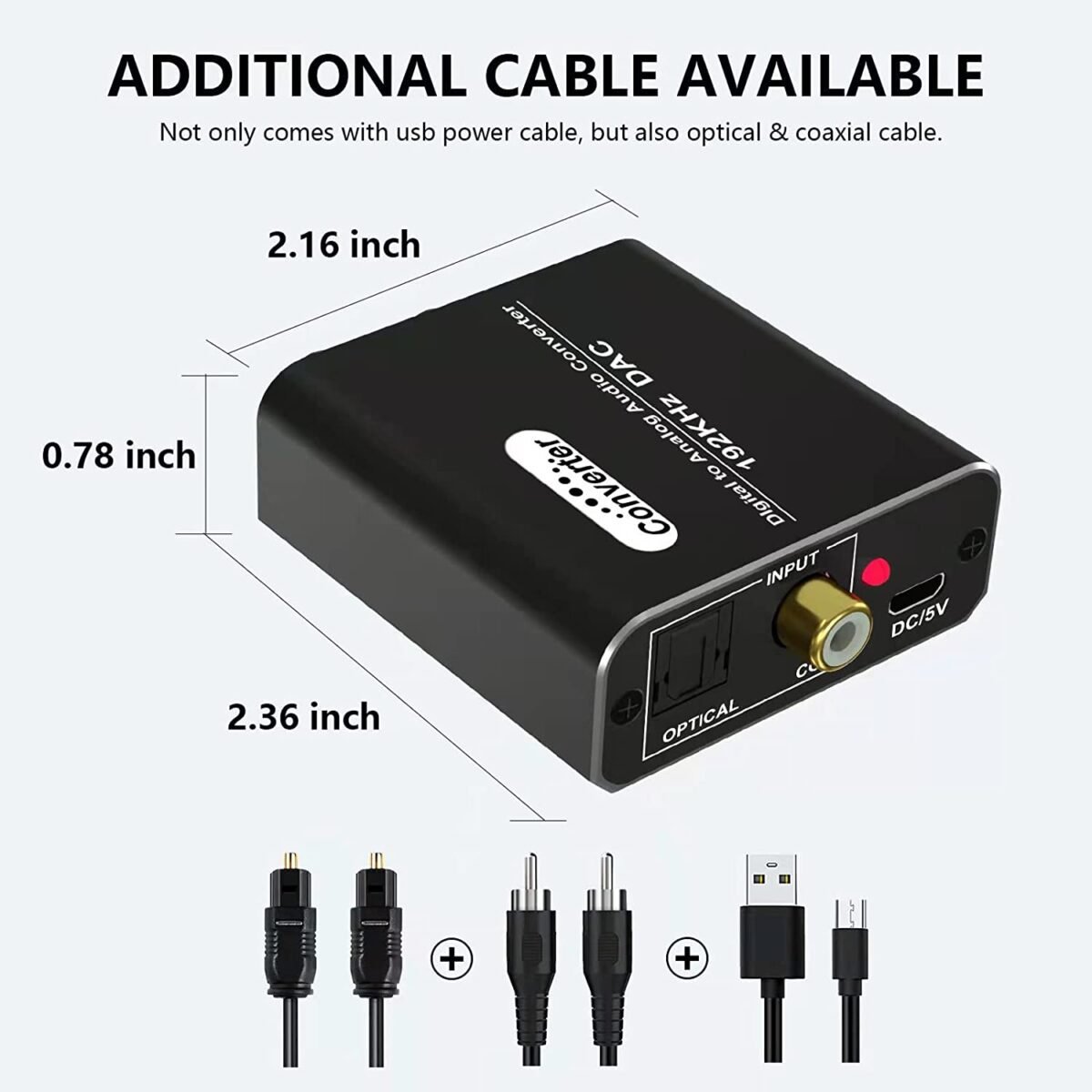 Techole HS202 Digital to Analog Audio Converter – 192kHz DAC with Optical & Coaxial Inputs, RCA & 3.5mm Outputs - Image 4