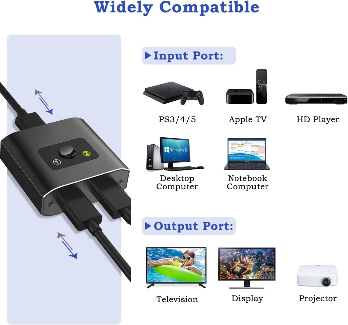 Techole HS305 Bi-Directional HDMI Switch – 4K 3D 1080P HDMI Splitter 2 In 1 Out or 1 In 2 Out, No External Power Required - Image 4