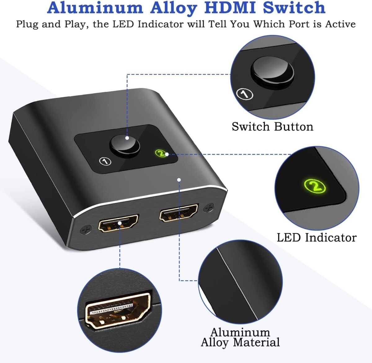 Techole HS305 Bi-Directional HDMI Switch – 4K 3D 1080P HDMI Splitter 2 In 1 Out or 1 In 2 Out, No External Power Required - Image 5