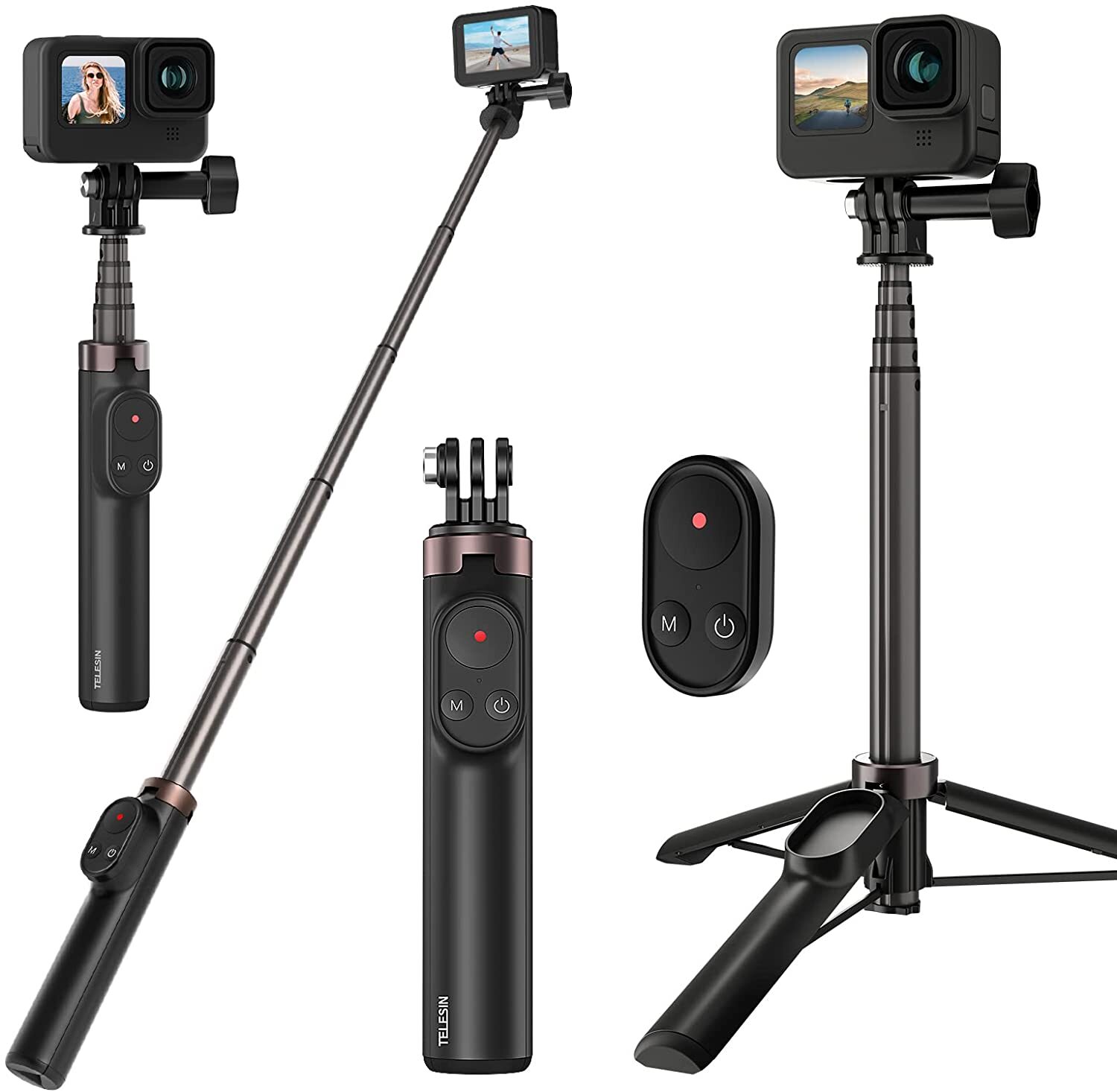 telesin-vlog-selfie-stick-with-bluetooth-remote-tripod-stick.jpg Telesin Vlog Selfie Stick with Bluetooth Remote – Tripod Stick for GoPro & Smartphones | - Image 1