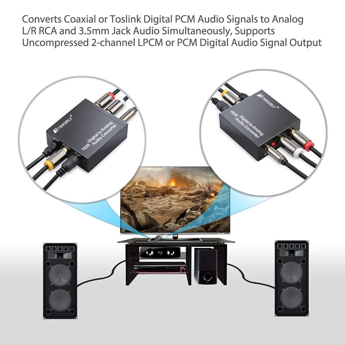 TERSELY 192KHz Digital to Analog Audio Converter with Bluetooth 5.0 – Optical/Coaxial to RCA & 3.5mm Output, Volume Control – - Image 6