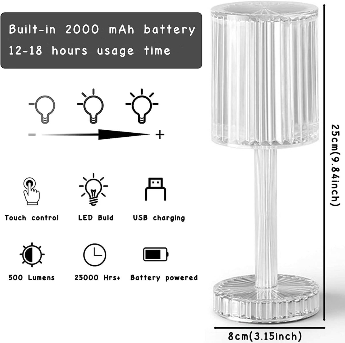 Touch‑Sensor Rechargeable LED Table Lamp – Cordless White Touch Lamp with Multi‑Level Dimming & USB‑C Charging - Image 3
