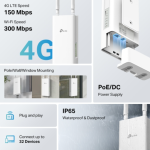 TP-Link TL-MR100 Outdoor 4G LTE Router – 300 Mbps Wi-Fi, IP65 Weatherproof, PoE – - Image 4