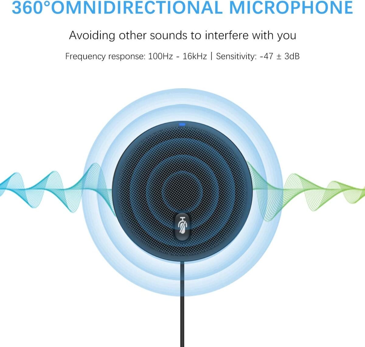 USB Conference Omnidirectional Microphone – 360° Condenser Mic with Mute Button – Plug & Play for Online Meetings – - Image 2