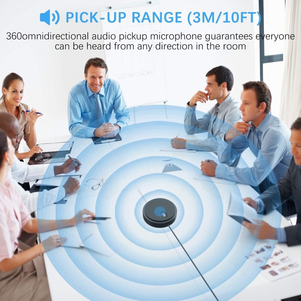 USB Conference Omnidirectional Microphone – 360° Condenser Mic with Mute Button – Plug & Play for Online Meetings – - Image 3
