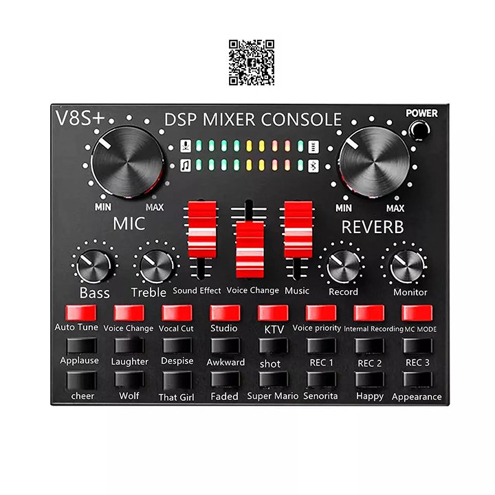 v8s-sound-card-usb-audio-mixer-voice-changer-for-streaming-p.jpg V8S+ Sound Card – USB Audio Mixer & Voice Changer for Streaming, Podcasting & Karaoke - Image 1