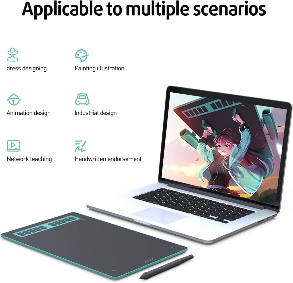 XENX P3-1060 Graphic Drawing Tablet - 10 Shortcut Keys + Battery-Free Pen, 10×6.22″ Large Active Area, Compatible with Windows • Mac • Android - Image 3