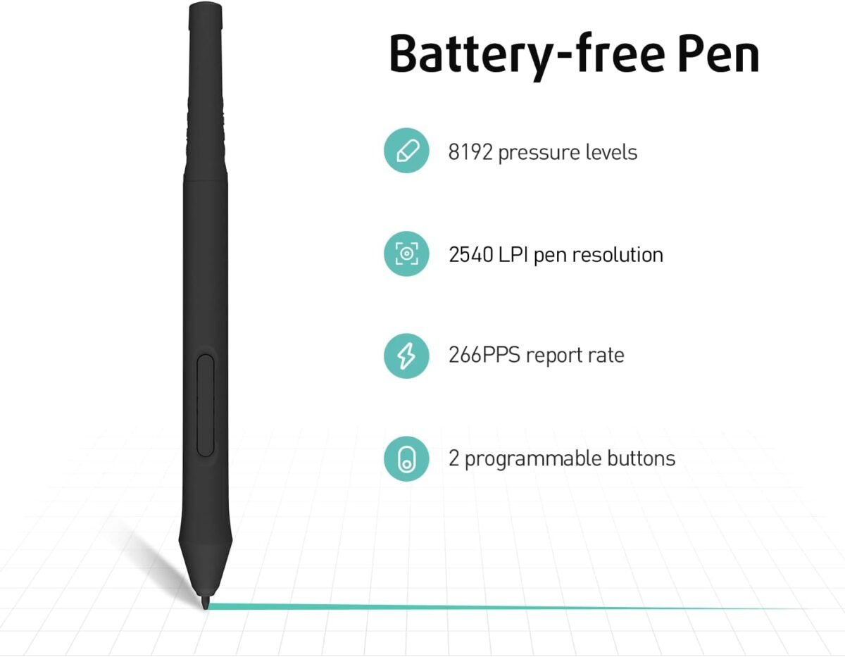 XENX P3-1060 Graphic Drawing Tablet - 10 Shortcut Keys + Battery-Free Pen, 10×6.22″ Large Active Area, Compatible with Windows • Mac • Android - Image 5