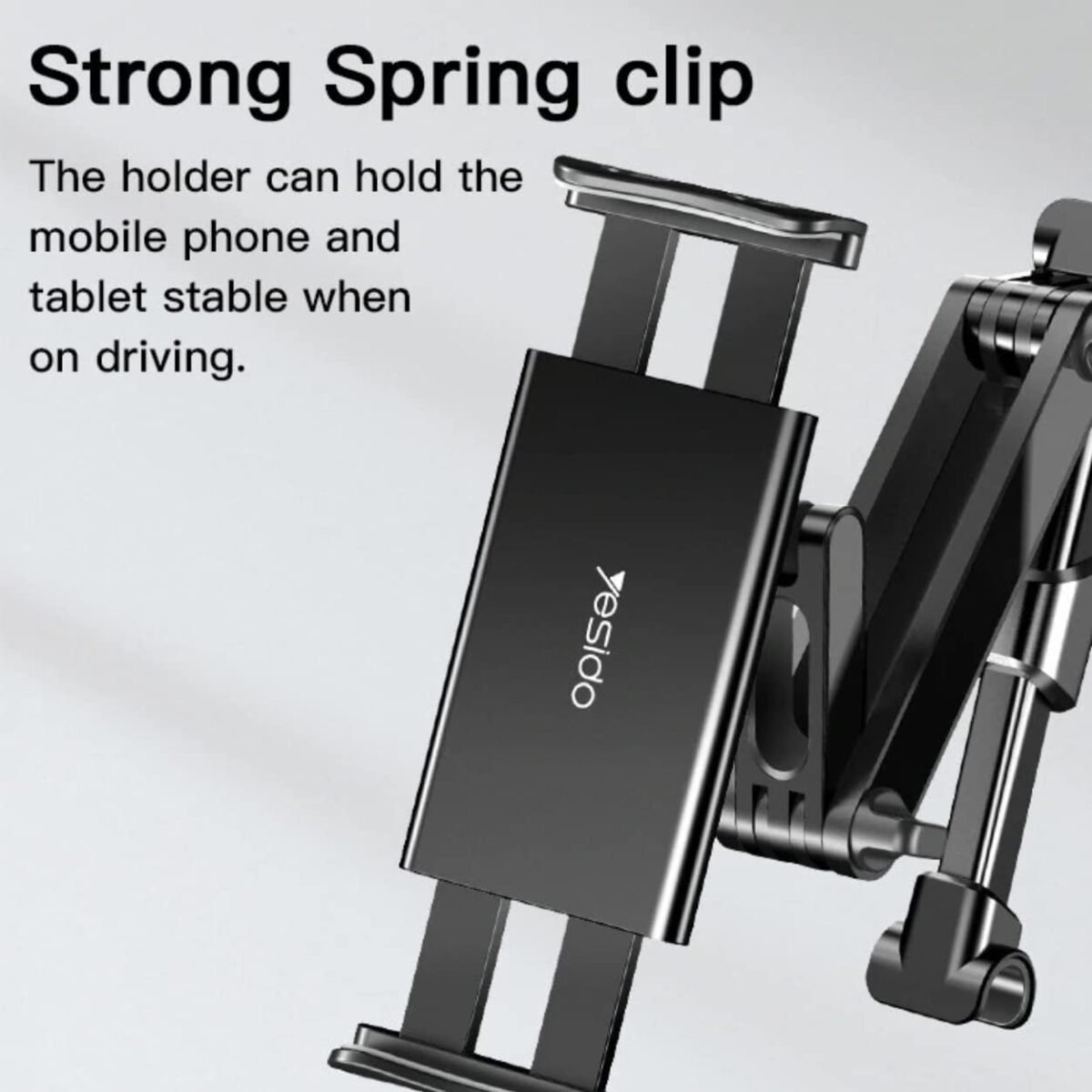 Yesido C117 360° Adjustable Car Seat Headrest Phone/Tablet Holder – Foldable Arm, ABS+Aluminum – - Image 4