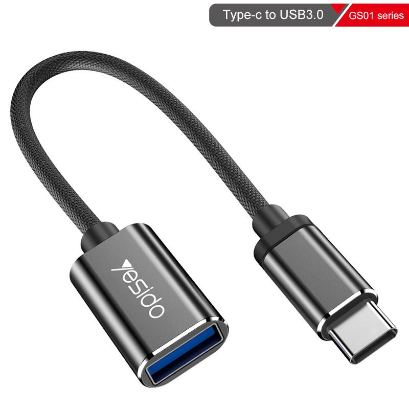 yesido-gs01-typec-otg-adapter-superfast-usbc-to-usba-otg-cab.jpg YESIDO GS01 Type‑C OTG Adapter – Superfast USB‑C to USB‑A OTG Cable, Braided 15 cm – - Image 1