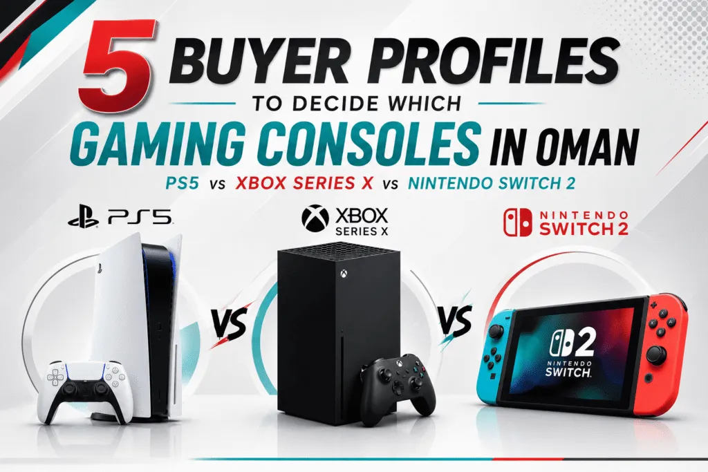 PS5 vs Xbox Series X vs Nintendo Switch 2 gaming consoles in Oman by Sky Gadgets