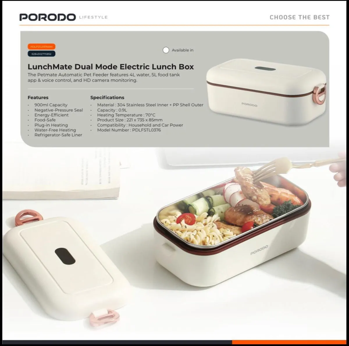 PORODO LunchMate Dual Mode Electric Lunch Box in Oman – Portable Food Warmer - Image 3