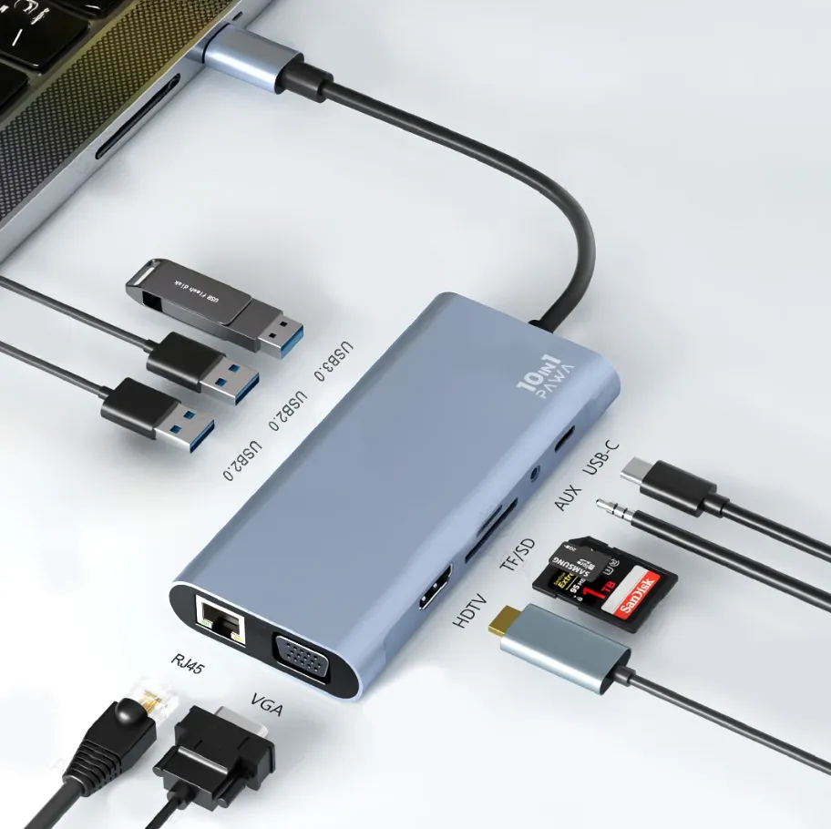Pawa 10 in 1 USB Hub with 4K HDTV & VGA in Oman – Ultimate Connectivity Solution - Image 2