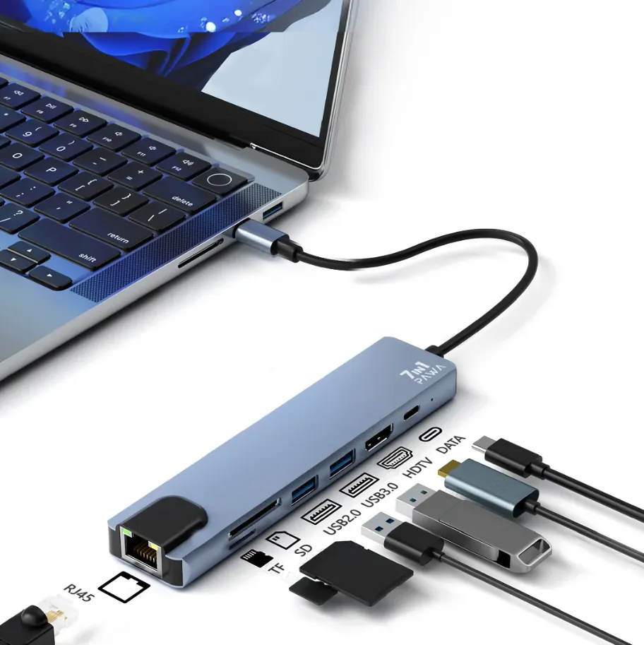 Pawa 7 in 1 USB C Hub with HDMI in Oman – Ultimate Multiport Adapter - Image 2