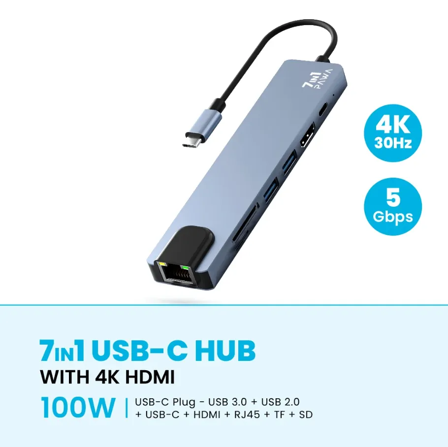Pawa 7 in 1 USB C Hub with HDMI in Oman – Ultimate Multiport Adapter - Image 3