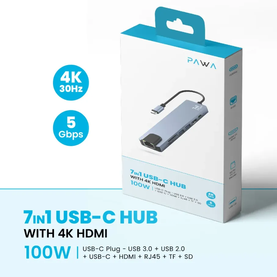 Pawa 7 in 1 USB C Hub with HDMI in Oman – Ultimate Multiport Adapter - Image 4