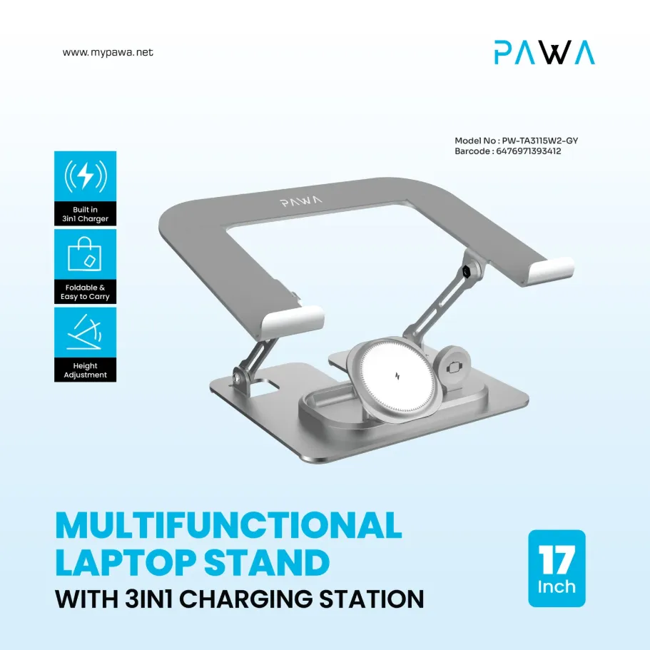 Pawa Laptop Stand 3in1 Charging Station in Oman – Ergonomic Workspace Solution - Image 4