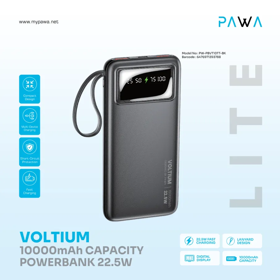 Pawa Lite Voltium 10000mAh 22.5W Powerbank in Oman – Fast Portable Charging - Image 2