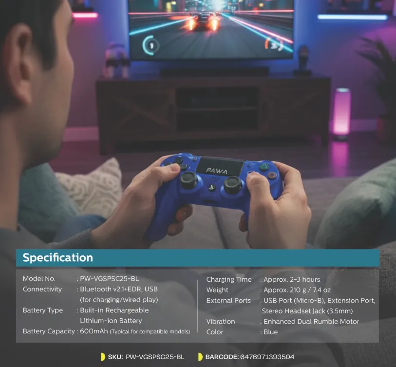 Pawa Vanguard Gaming Series PS4 Wireless Controller Bt+Usb VGS in Oman – Precision Gaming Control - Image 4