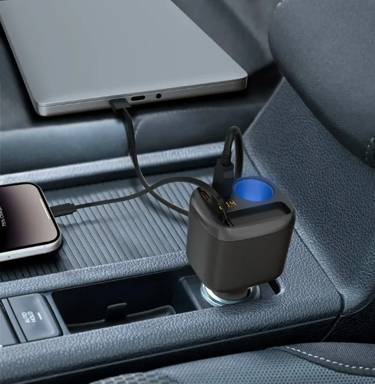 Porodo Apolo Multi Port Car Charger Built In USB C Cable PD R34 in Oman – Fast Multi-Device Charging - Image 4