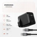 Porodo GaN 65W Multi Port Wall Charger with Type-C to Type-C Cable in Oman – Fast Charging Solution - Image 2