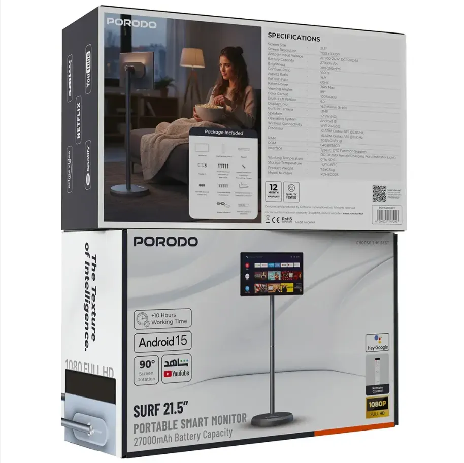 Porodo Surf 21.5” Portable Smart Monitor in Oman – Immersive Full HD Display - Image 4