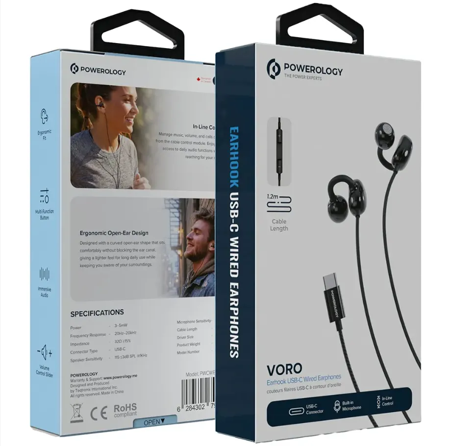 Powerology Voro Earhook USB-C Wired Earphone in Oman – Clear Stereo Sound - Image 5