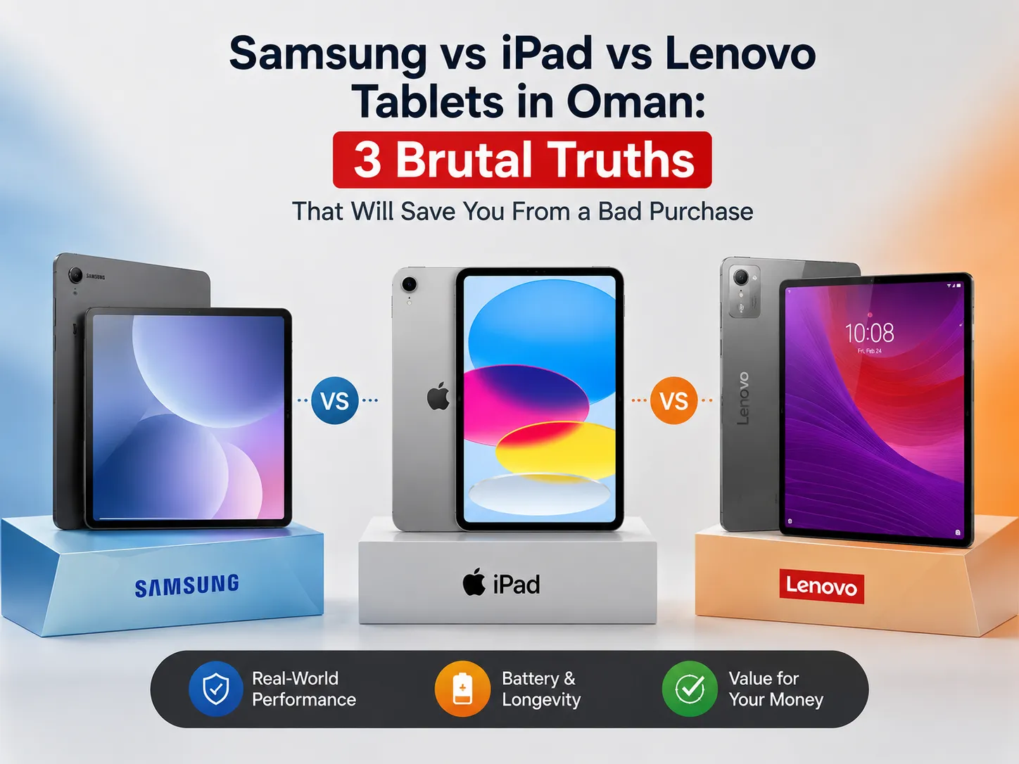 Samsung vs iPad vs Lenovo tablets in Oman comparison by Sky Gadgets