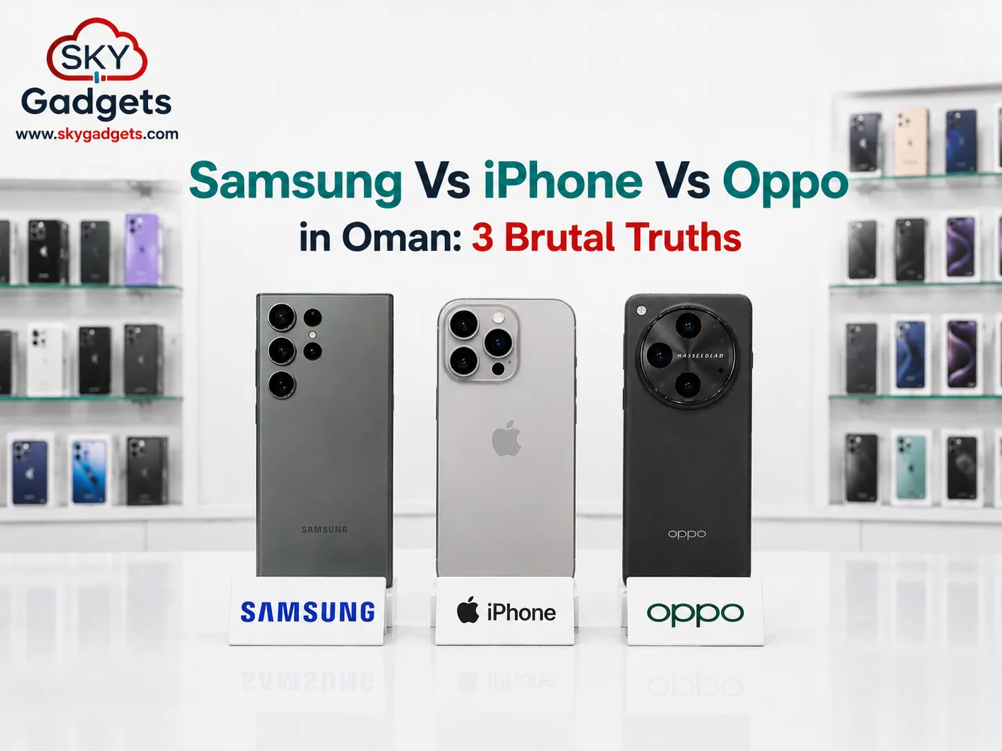 Samsung vs iPhone vs Oppo in Oman comparison by Sky Gadgets