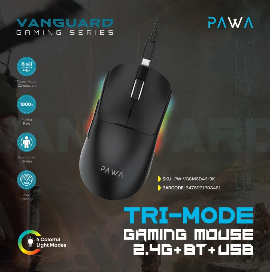 PAWA Vanguard Tri-Mode Gaming Mouse in Oman at Sky Gadgets