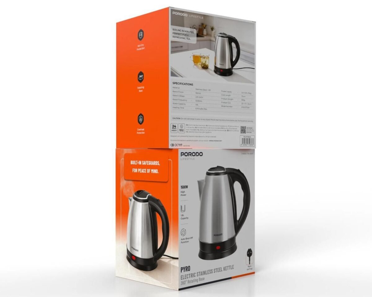 PORODO PYRO ELECTRIC STAINLESS STEEL KETTLE in Oman – Fast Boiling Durable Performance - Image 5