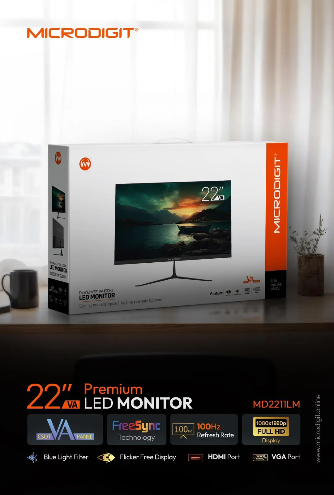 Microdigit 22 inch VA LED Monitor in Oman at Sky Gadgets