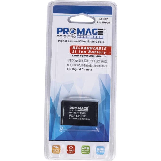 Camera Batteries LP-E12 Promage in Oman Promage LP-E12 battery pack in Oman at Sky Gadgets