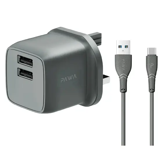 Pawa Pocket Mini Travel charger Dual USB port 2.4 UK With Type C able Pawa Pocket Mini Travel charger Dual USB port 2.4 UK With Type C able