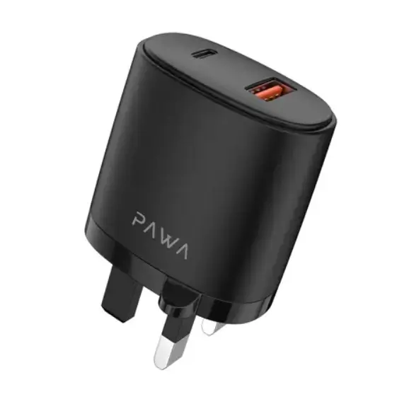 PAWA Solid Dual Port PD20W+QC travel Charger With TypeC to TypeC Black PW-PDQC3UKCC-BK PAWA Solid Dual Port PD20W+QC travel Charger With TypeC to TypeC Black PW-PDQC3UKCC-BK