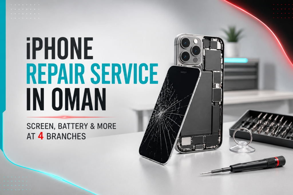 iPhone repair services in Oman for screen, battery and other repairs at 4 branches