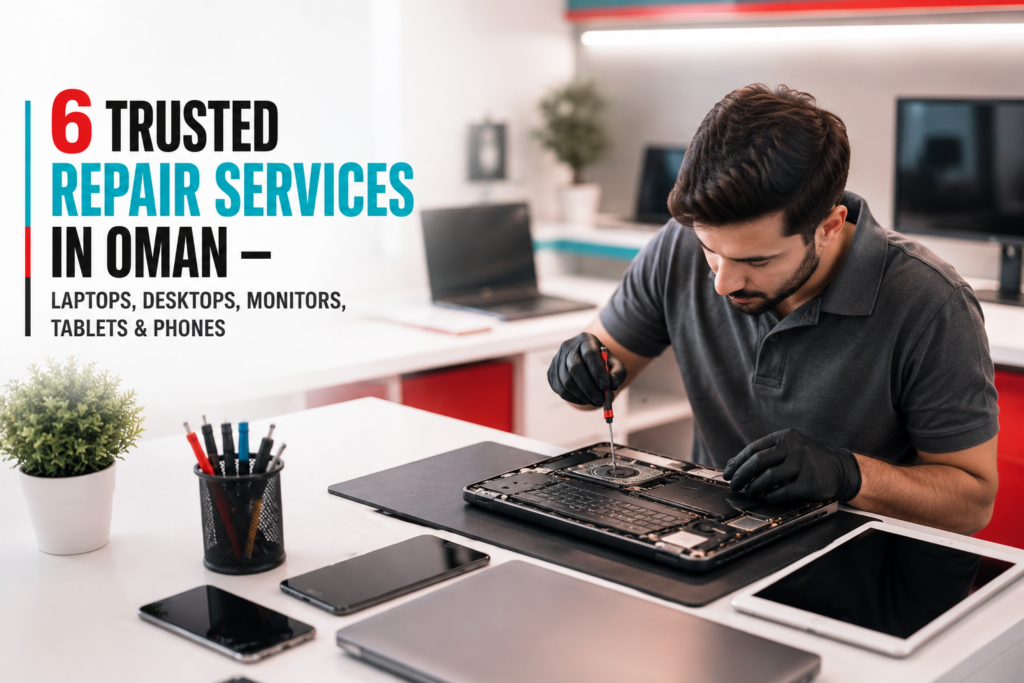 Technician providing laptop, desktop, monitor, tablet and phone repair services in Oman