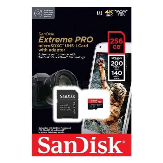 Sandisk Memory Card with Jack 256 GB Extreme Pro SDSQXCD GN6MA in Oman Sandisk Memory Card with Jack 256 GB Extreme Pro SDSQXCD GN6MA in Oman front view